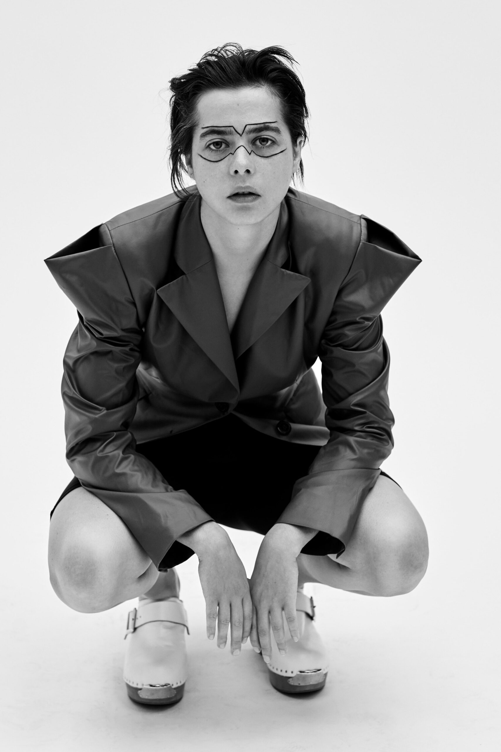 black leather structured blazer