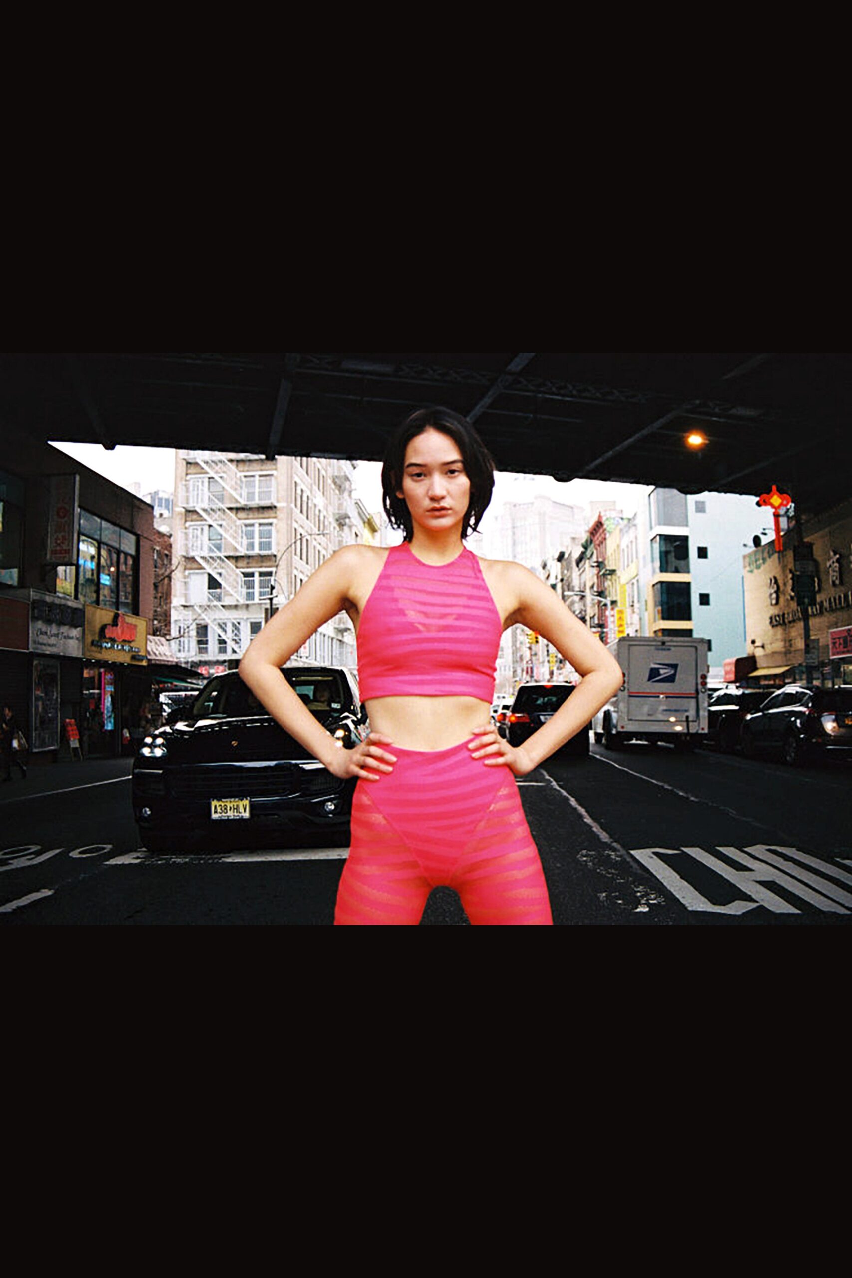 pink mesh crop-top and leggings