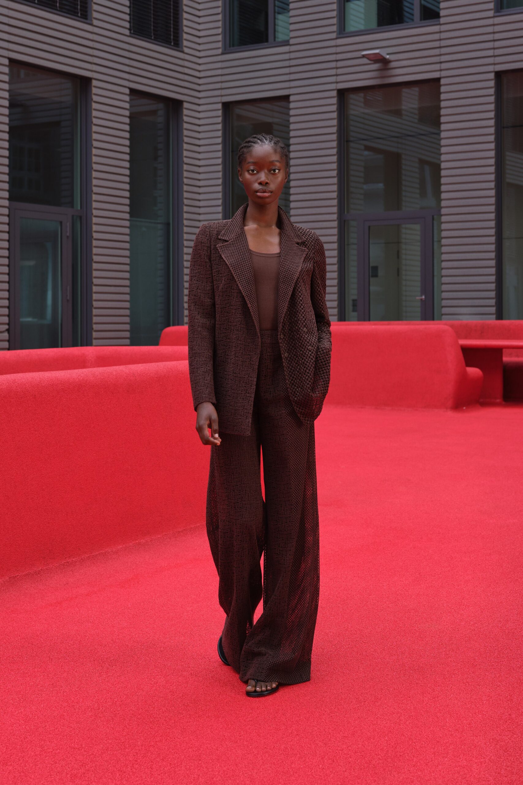 brown tweed tailored blazer and pants