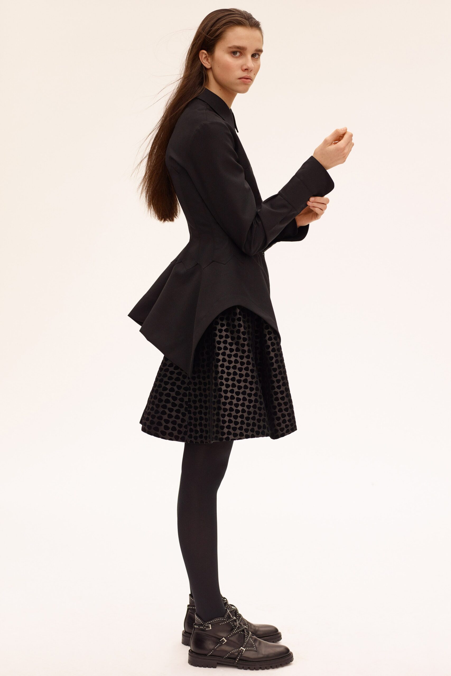 black cotton fitted pleated mini skirt
