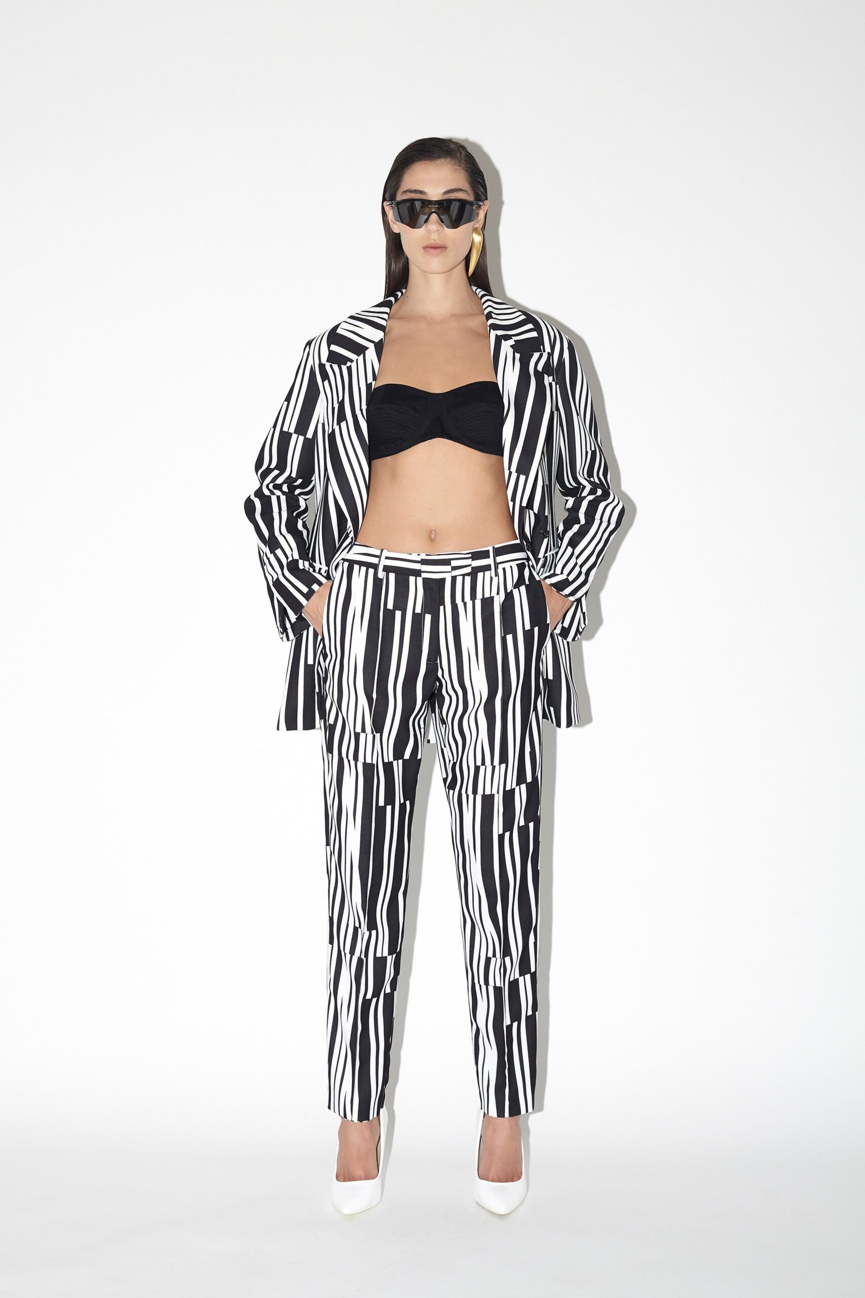 black and white striped blazer and pants