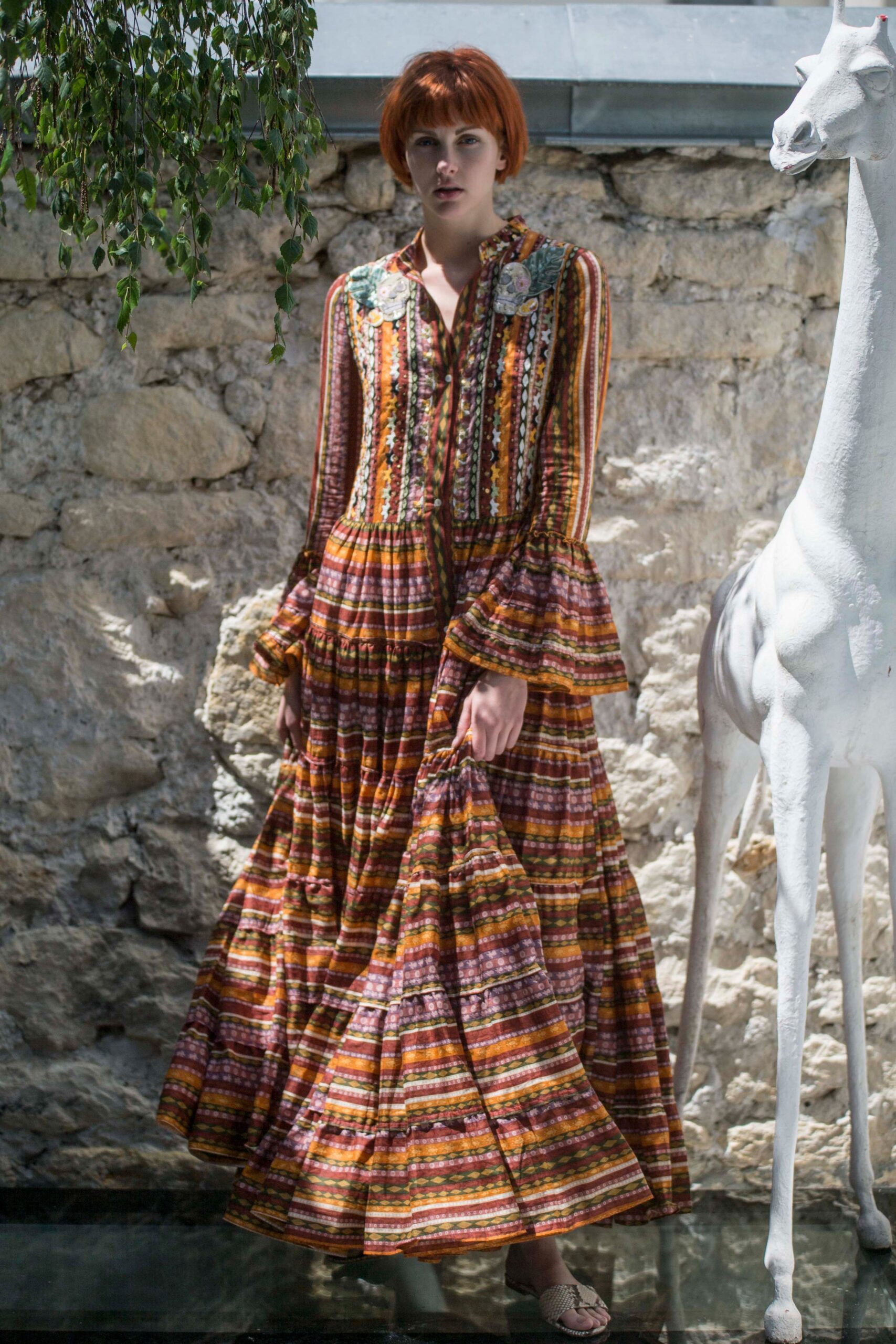 multi-colored tiered maxi dress