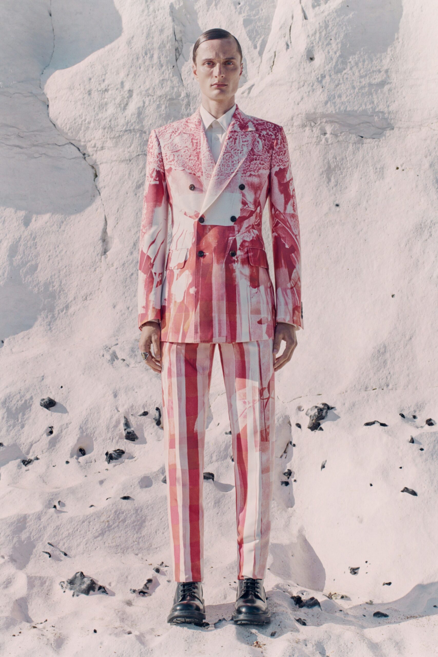 red and white tailored suit
