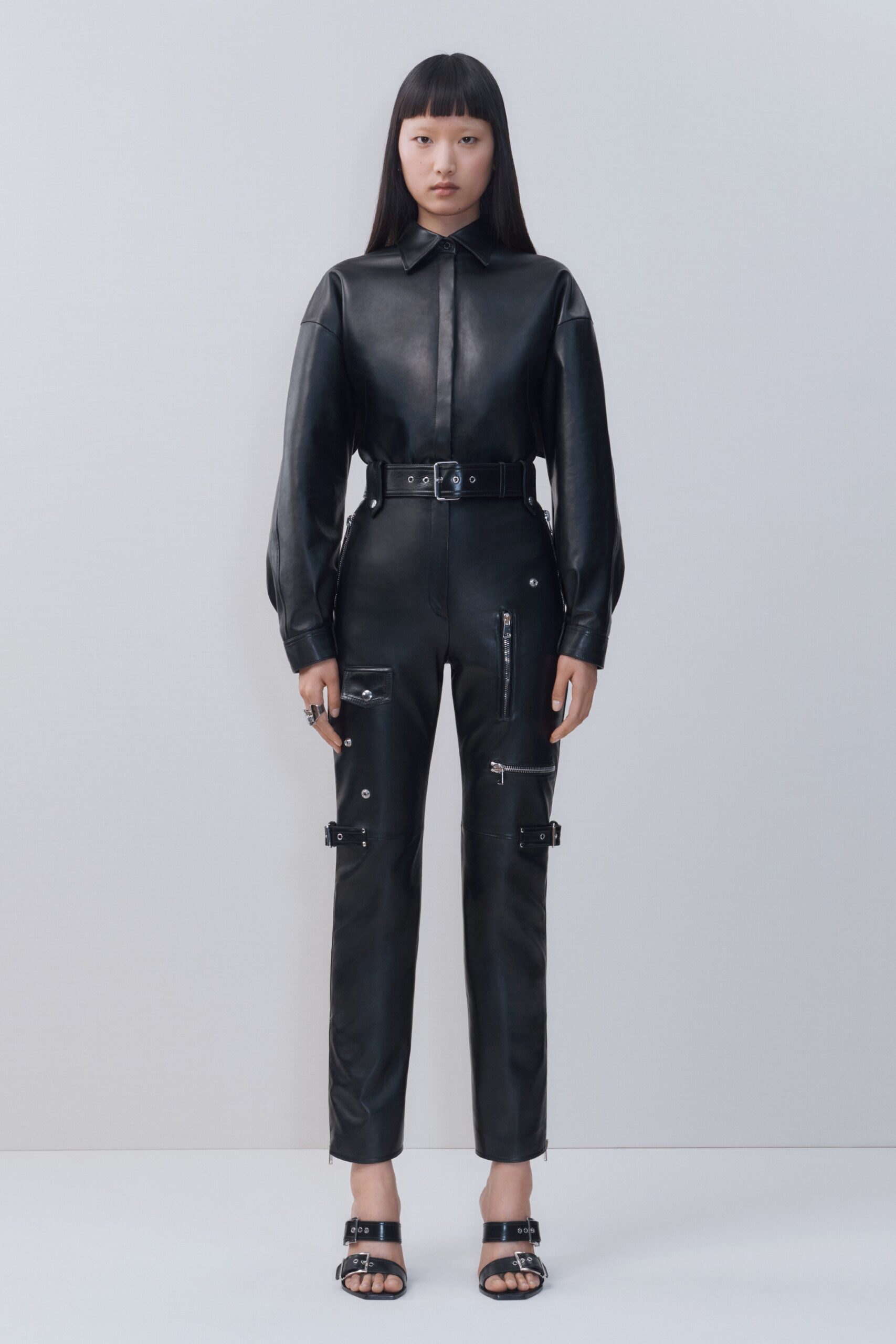 black leather shirt and pants