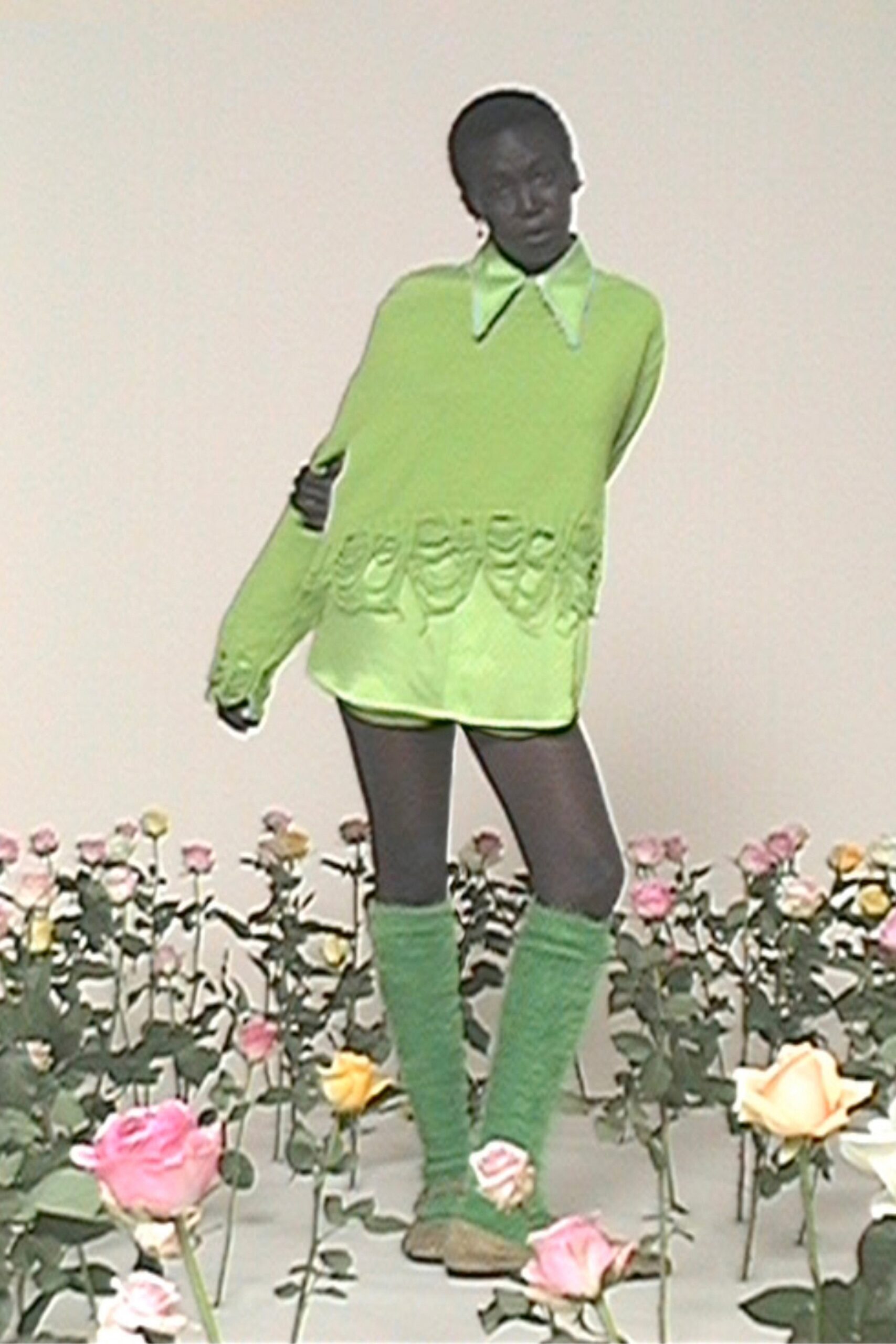 green embroidered top with socks