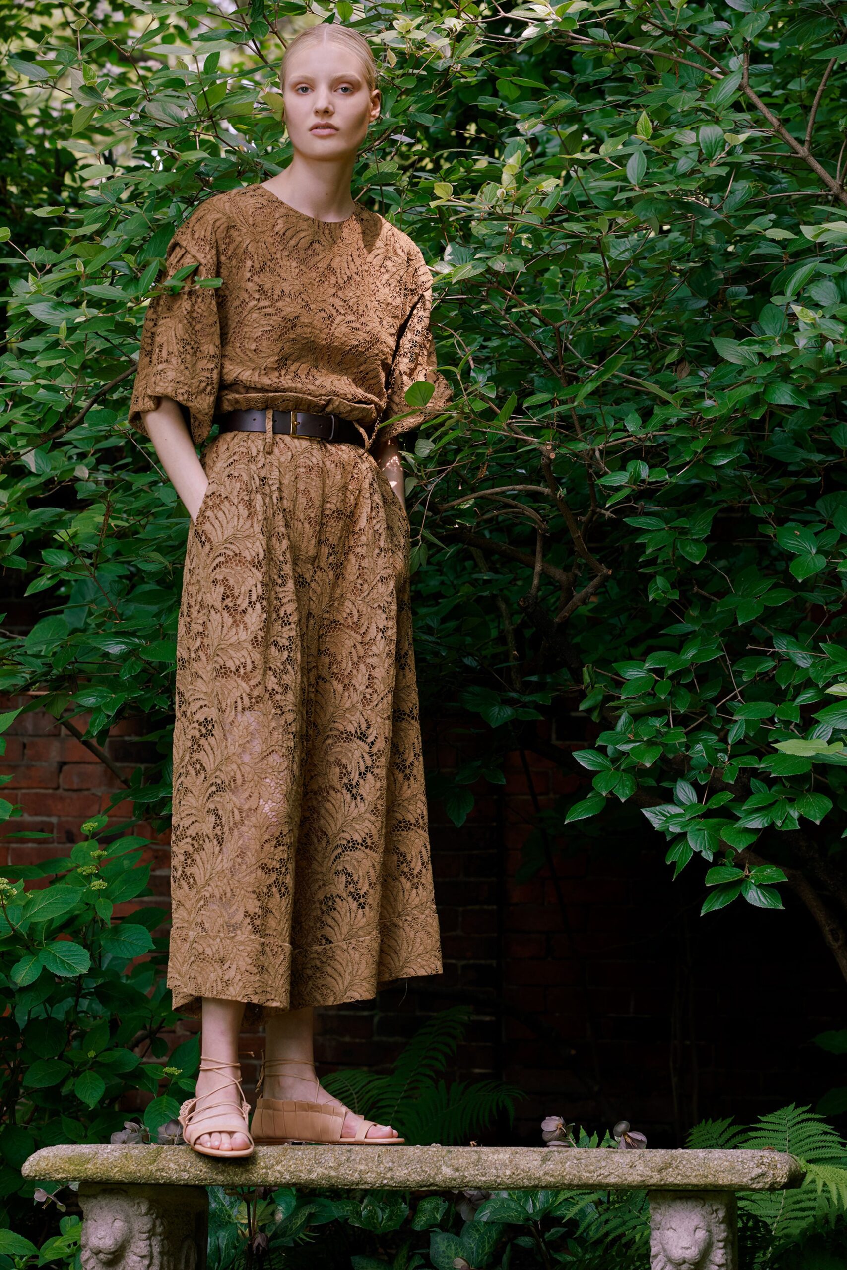 brown printed relaxed midi dress