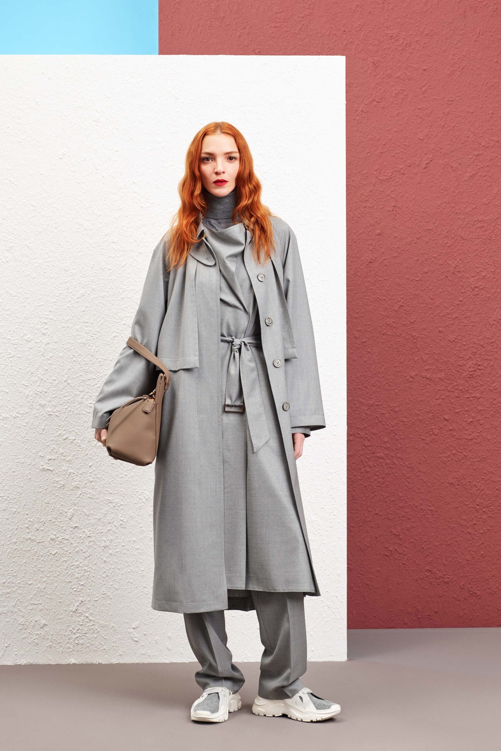 gray relaxed coat and pants