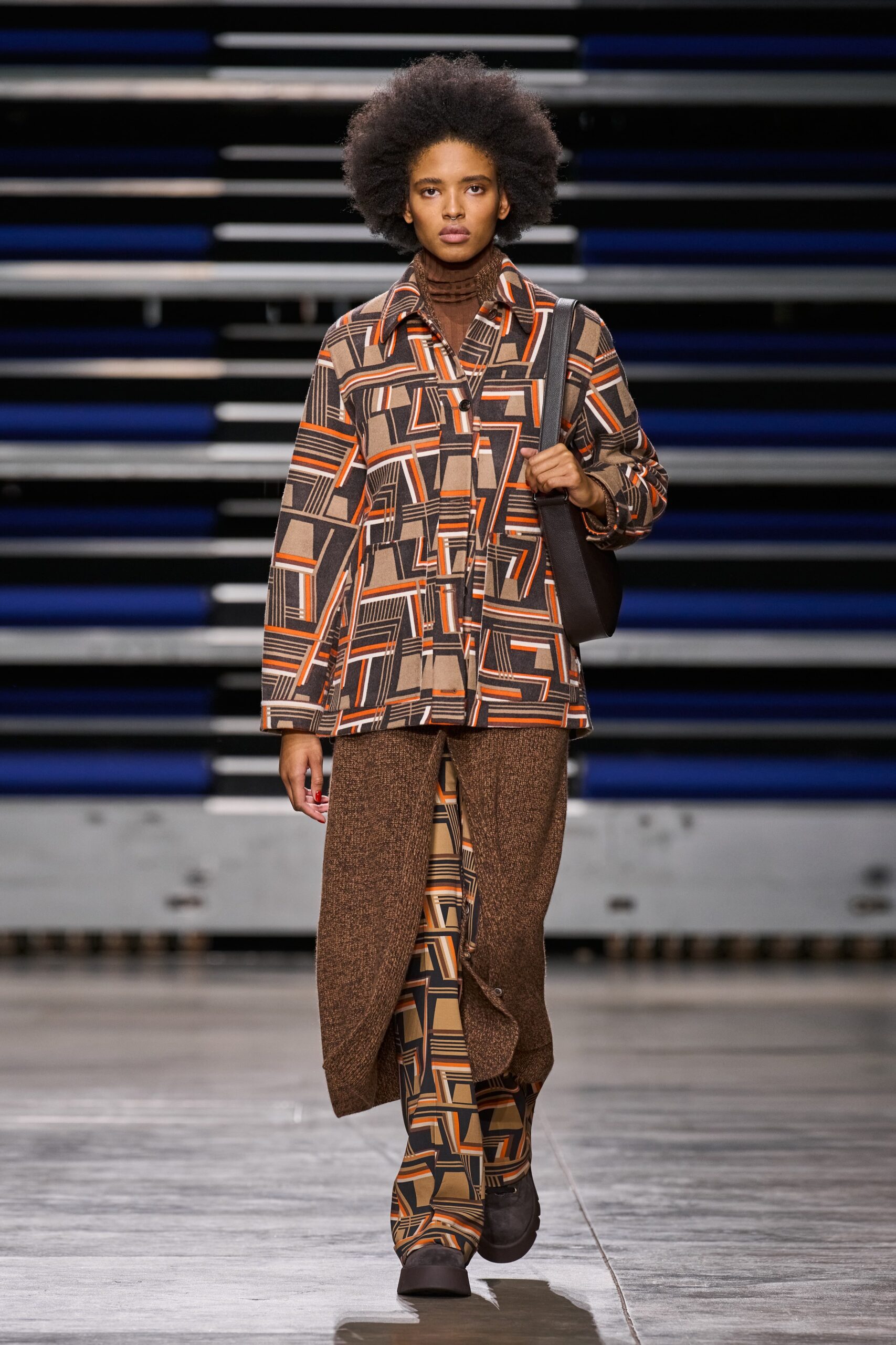 brown printed blazer and skirt