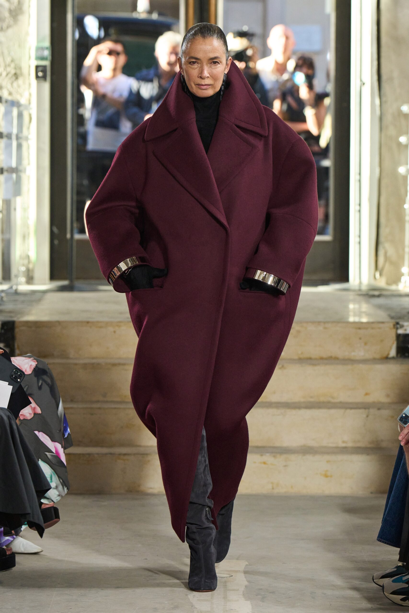 oversized maroon wool coat