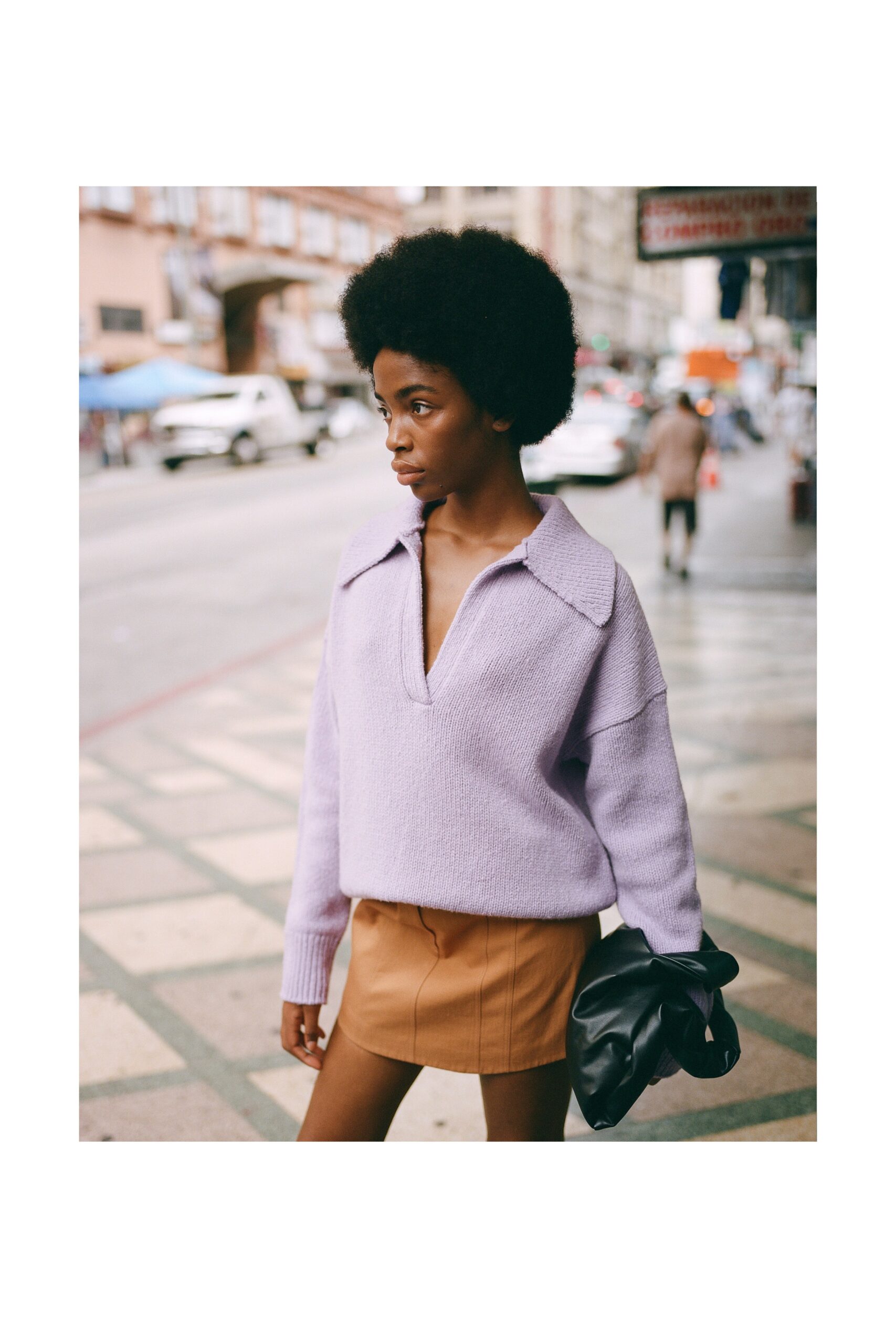 purple wool long-sleeve collared oversized sweater