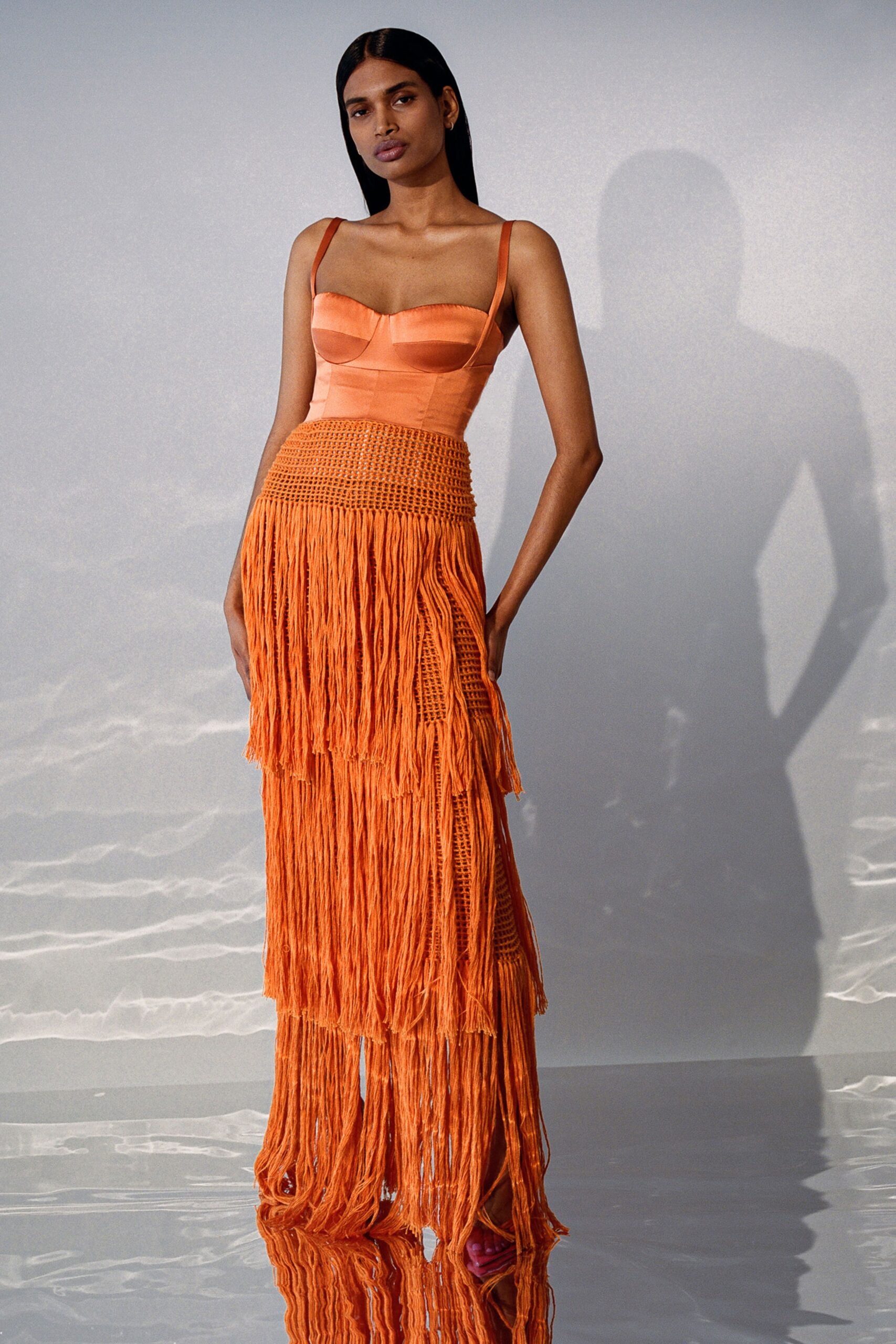 orange fringed maxi dress