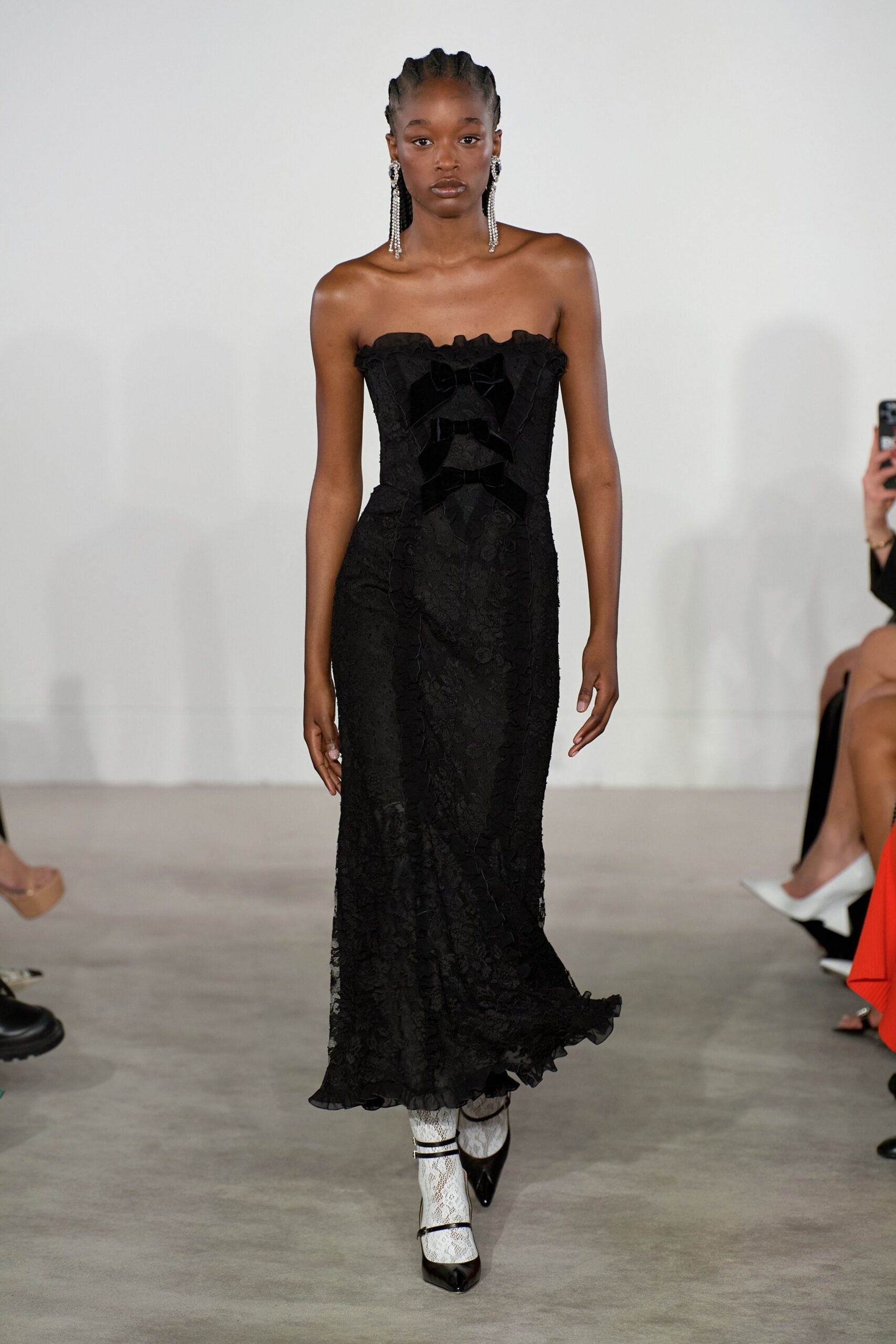 black lace strapless gown