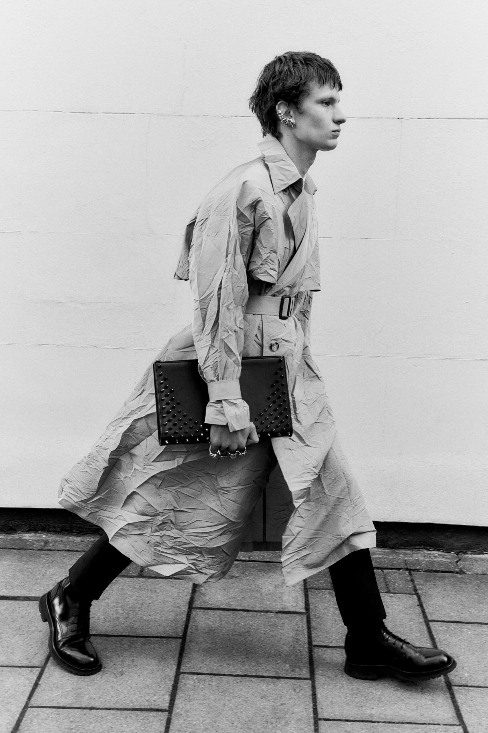 beige cotton long-sleeve collared fitted belted draped trench