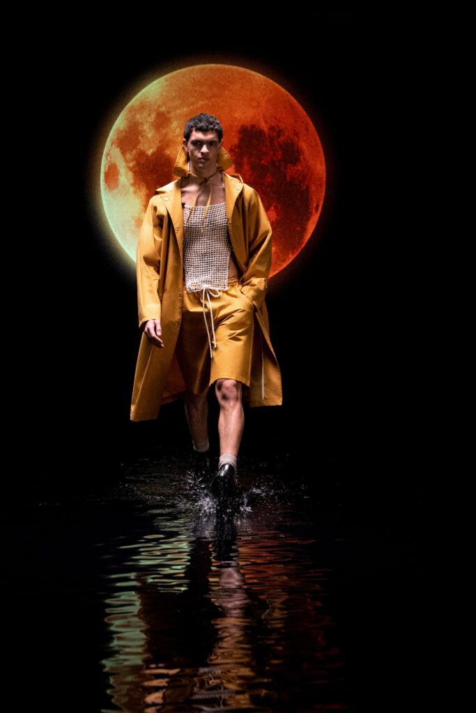 yellow vinyl coat with crochet top