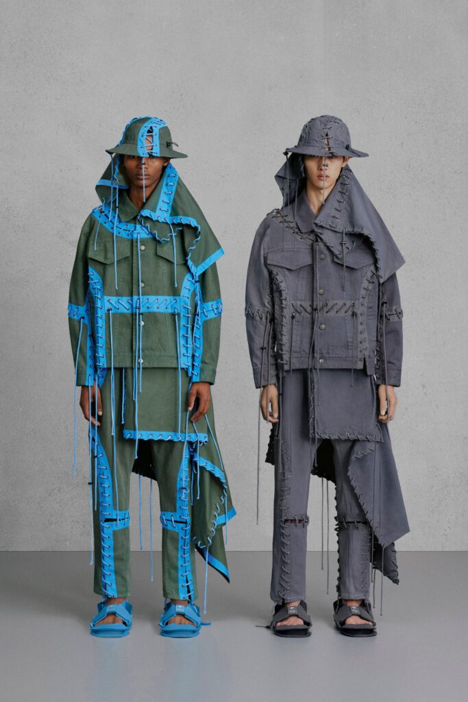green and gray layered capes