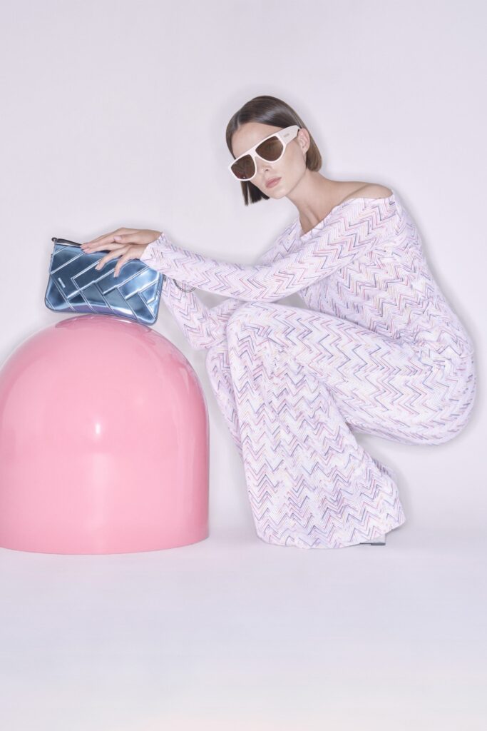 white pink blue zigzag jumpsuit