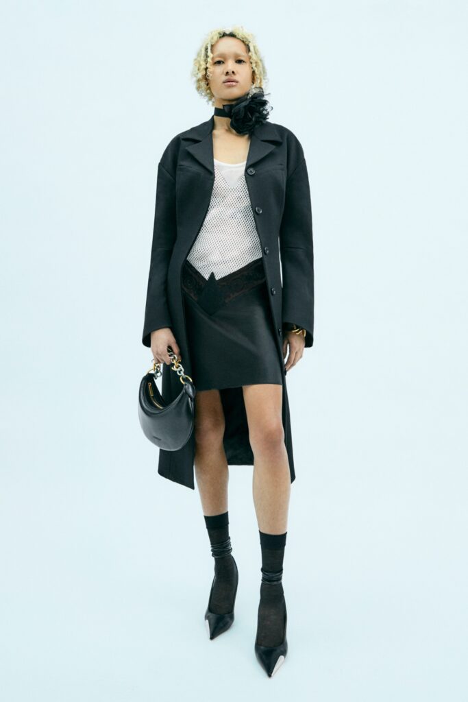 black wool coat with fitted top