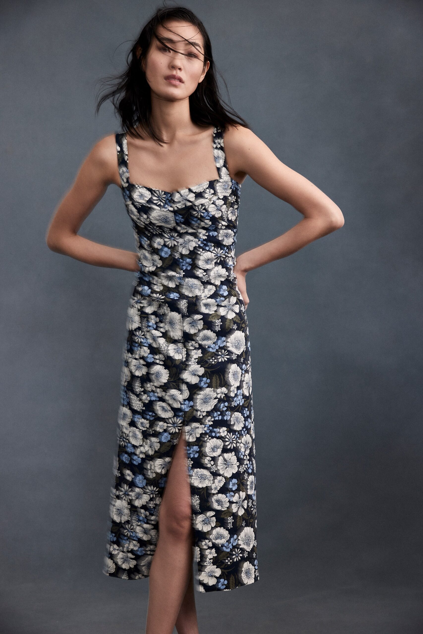 fitted floral midi dress