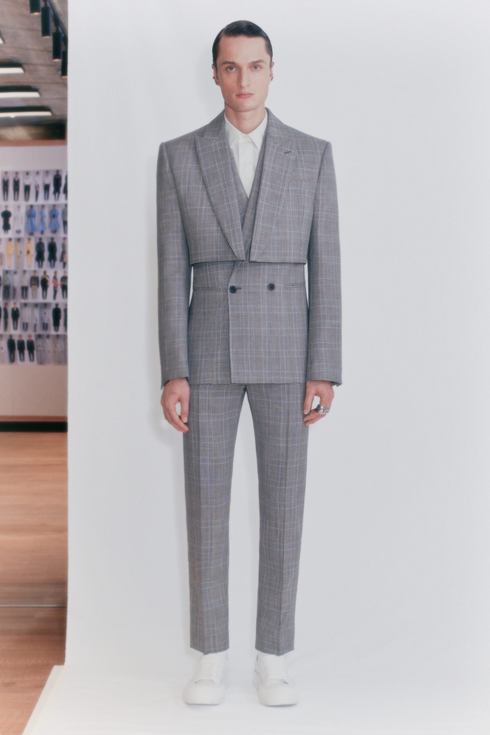 gray checked tailored suit