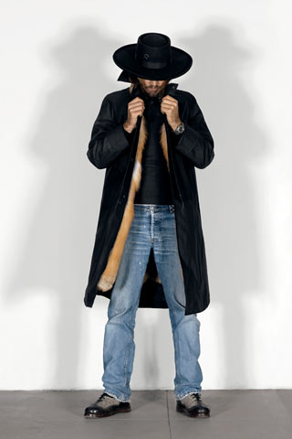 black leather coat with hat