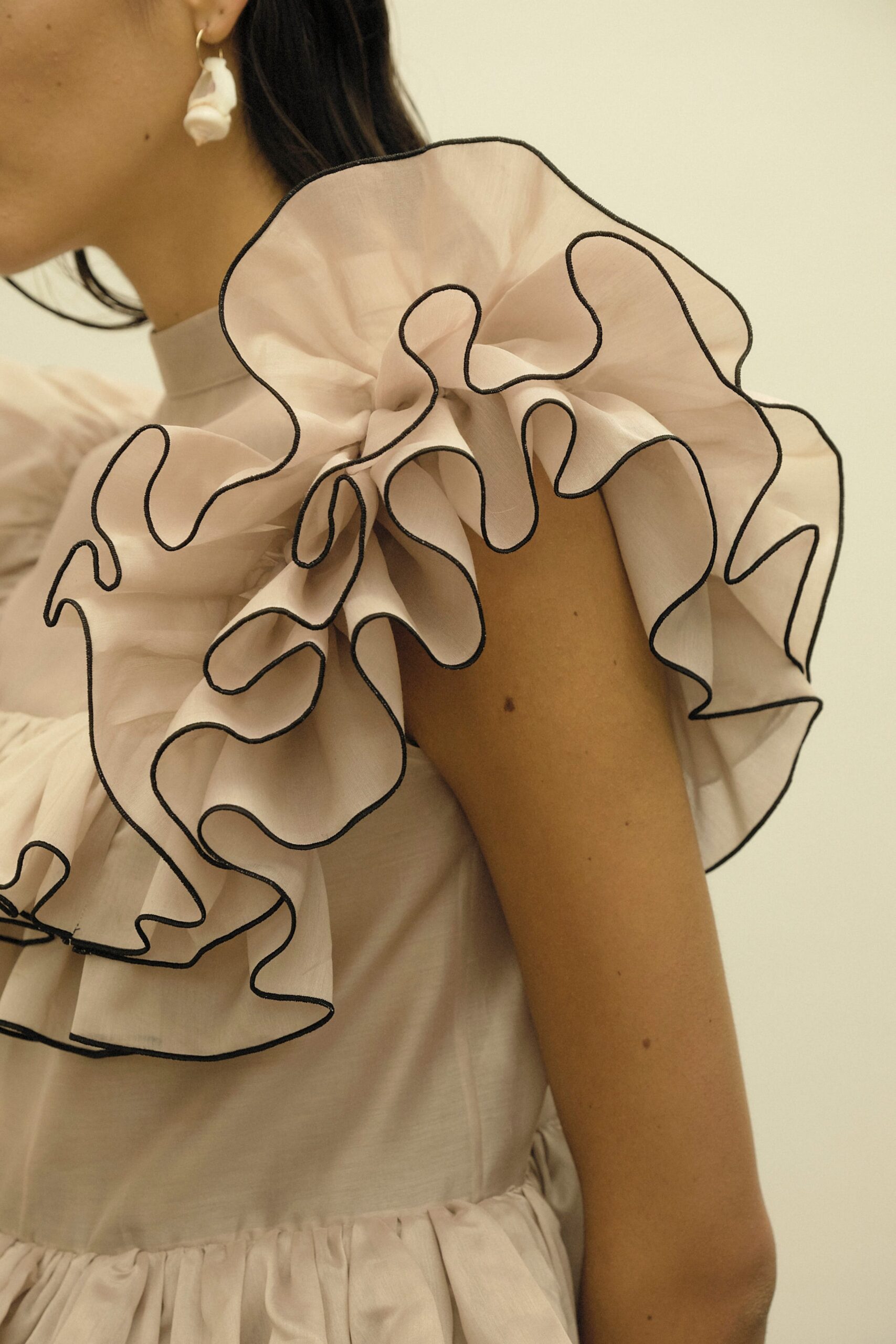 pink silk ruffled dress
