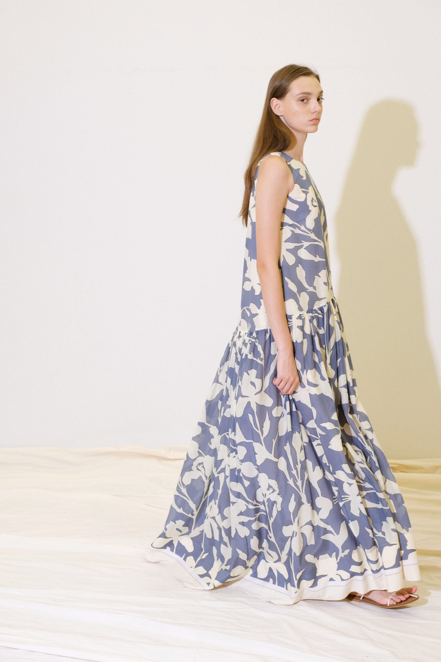 blue and white floral maxi dress