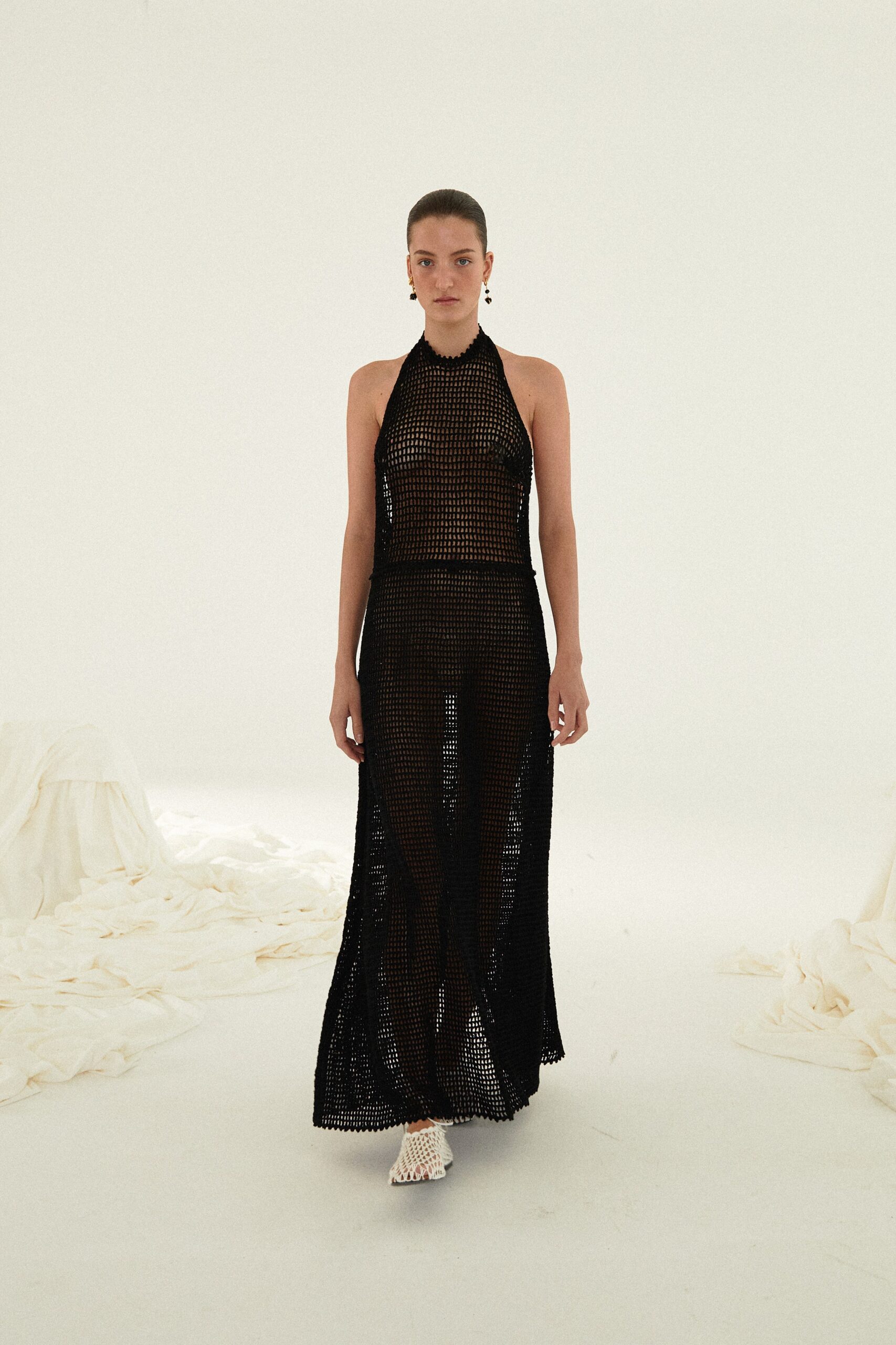black mesh halter dress
