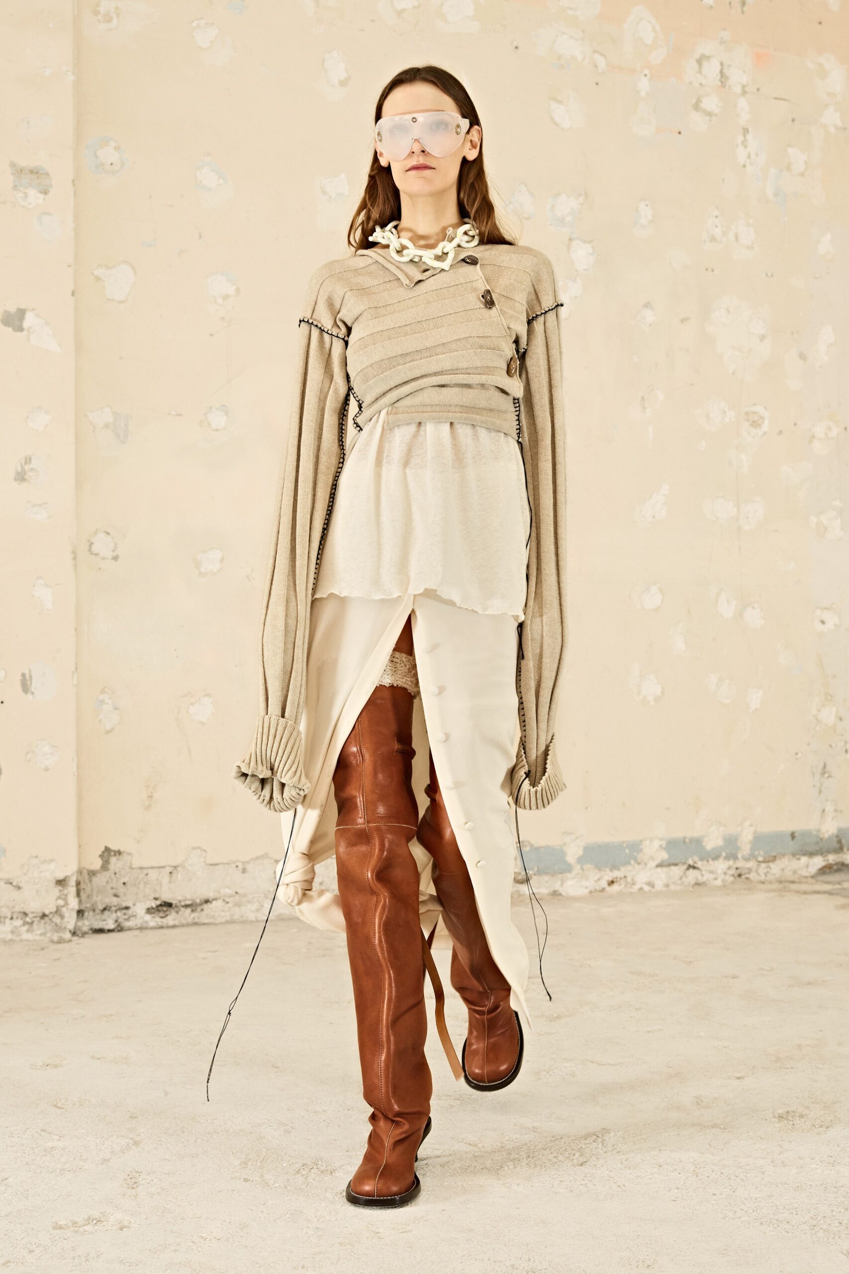 beige relaxed top with asymmetric skirt