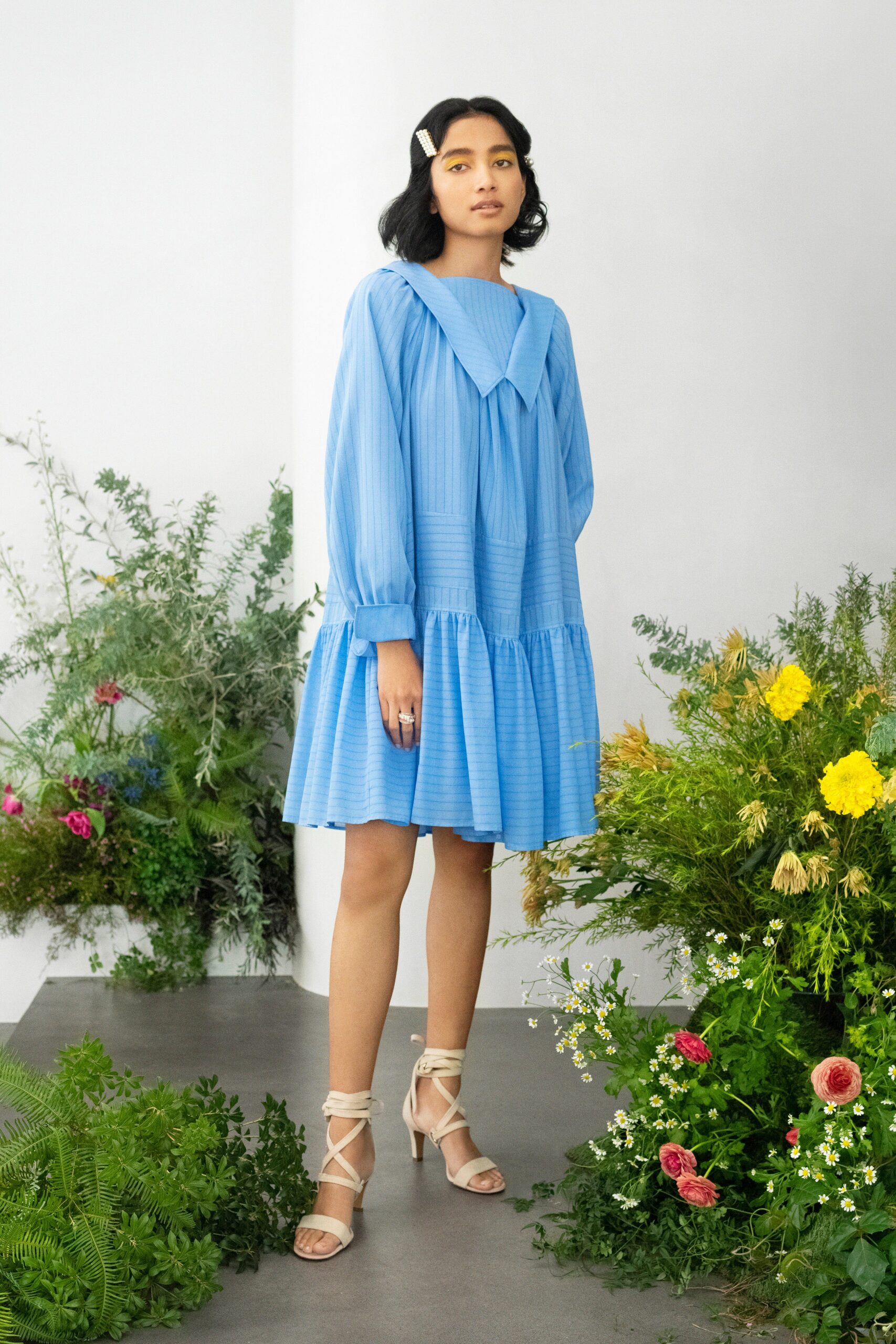 blue relaxed tiered dress
