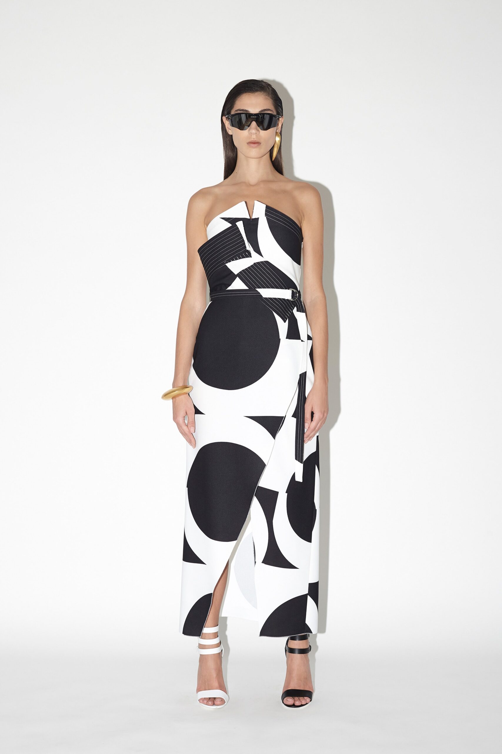 black and white printed maxi dress