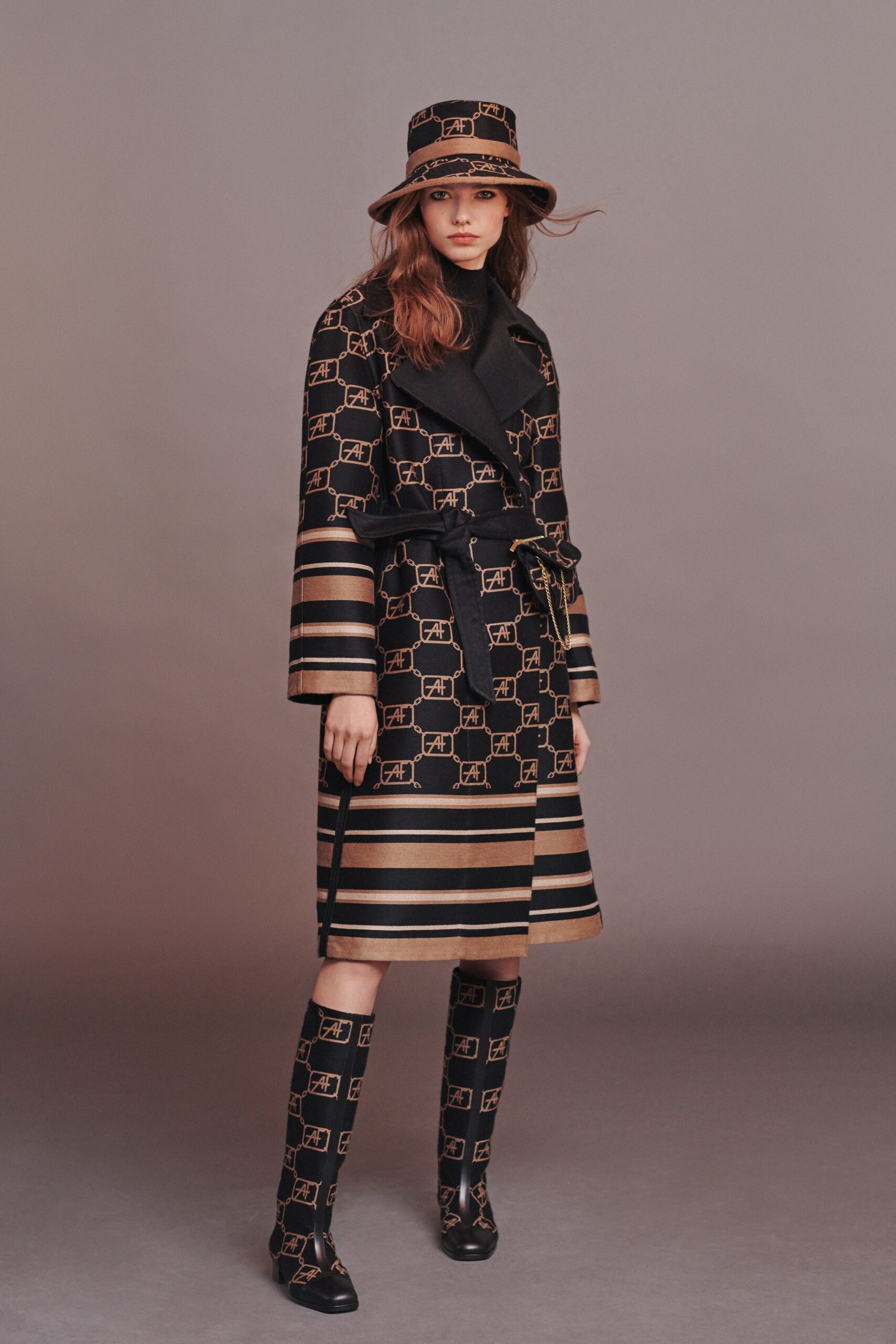 black and beige striped coat