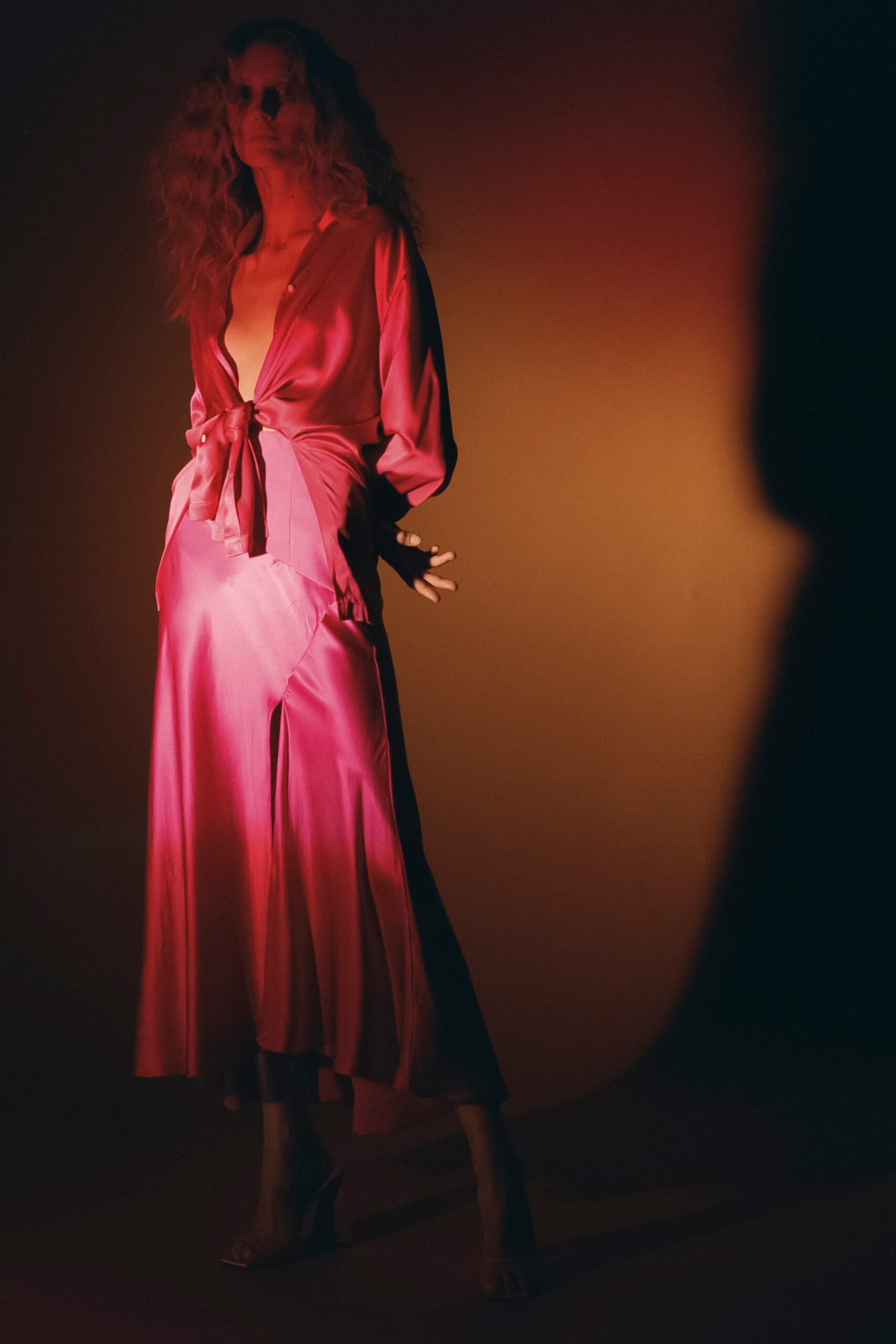 pink silk midi dress