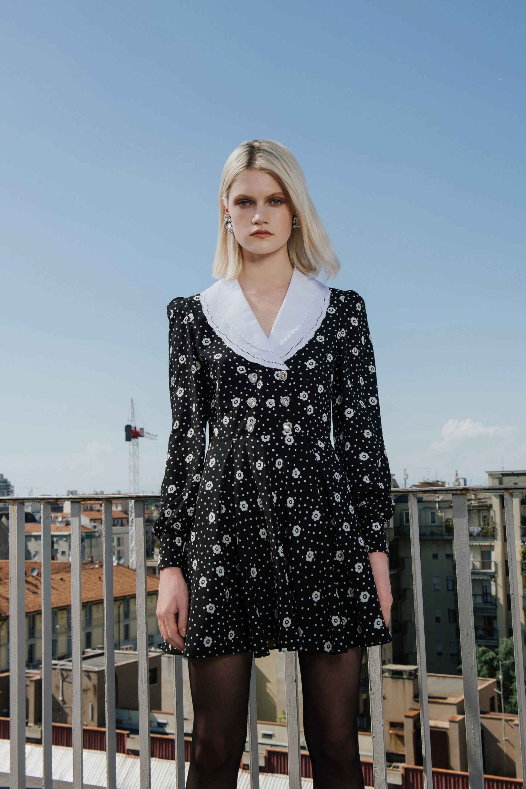 black and white printed mini dress