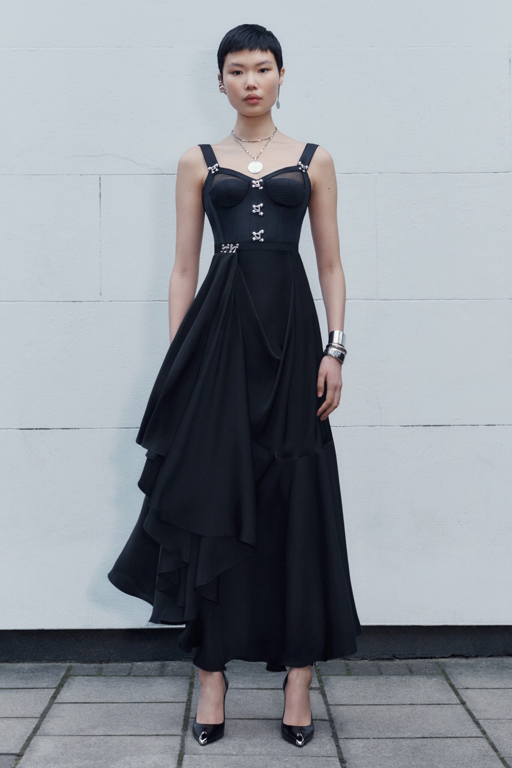 black silk sleeveless dress