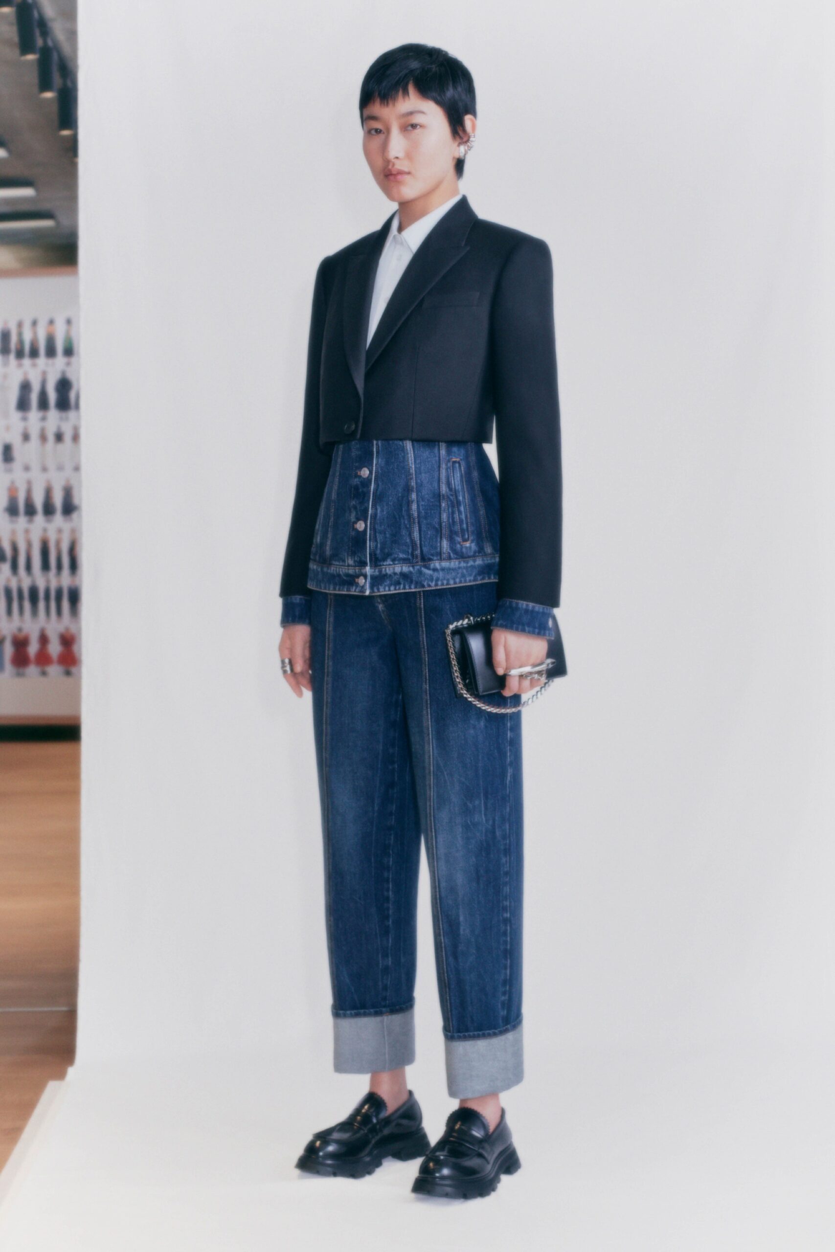 black blazer white shirt denim pants