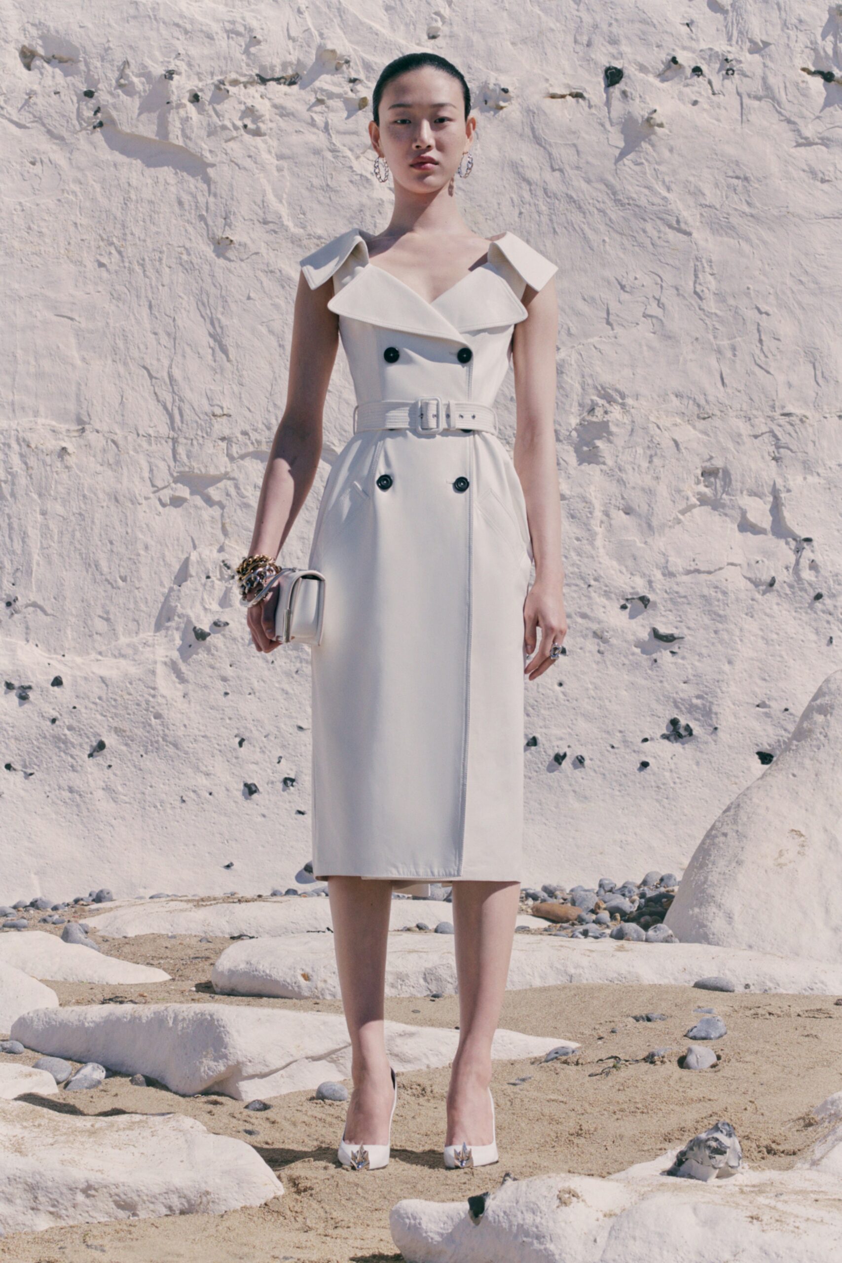 fitted white leather midi dress