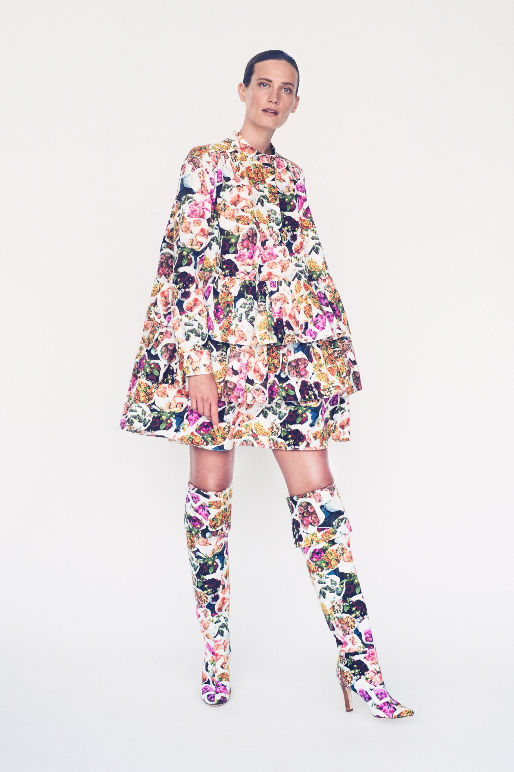 multi-colored tiered mini dress