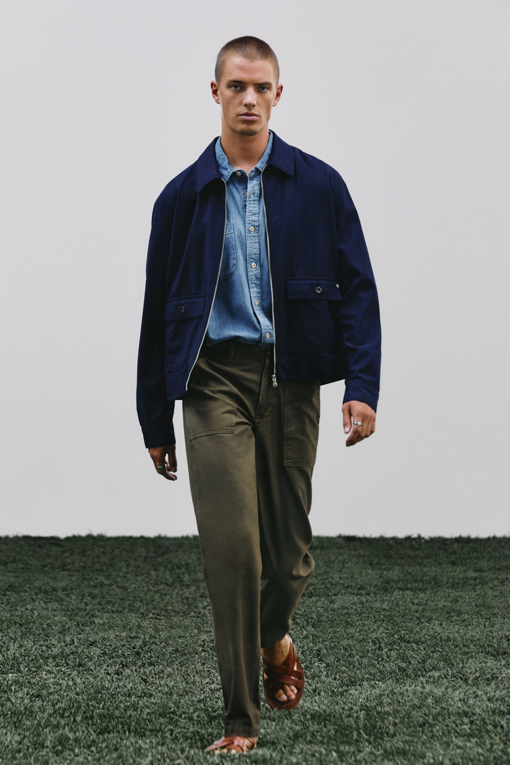 blue jacket with denim shirt