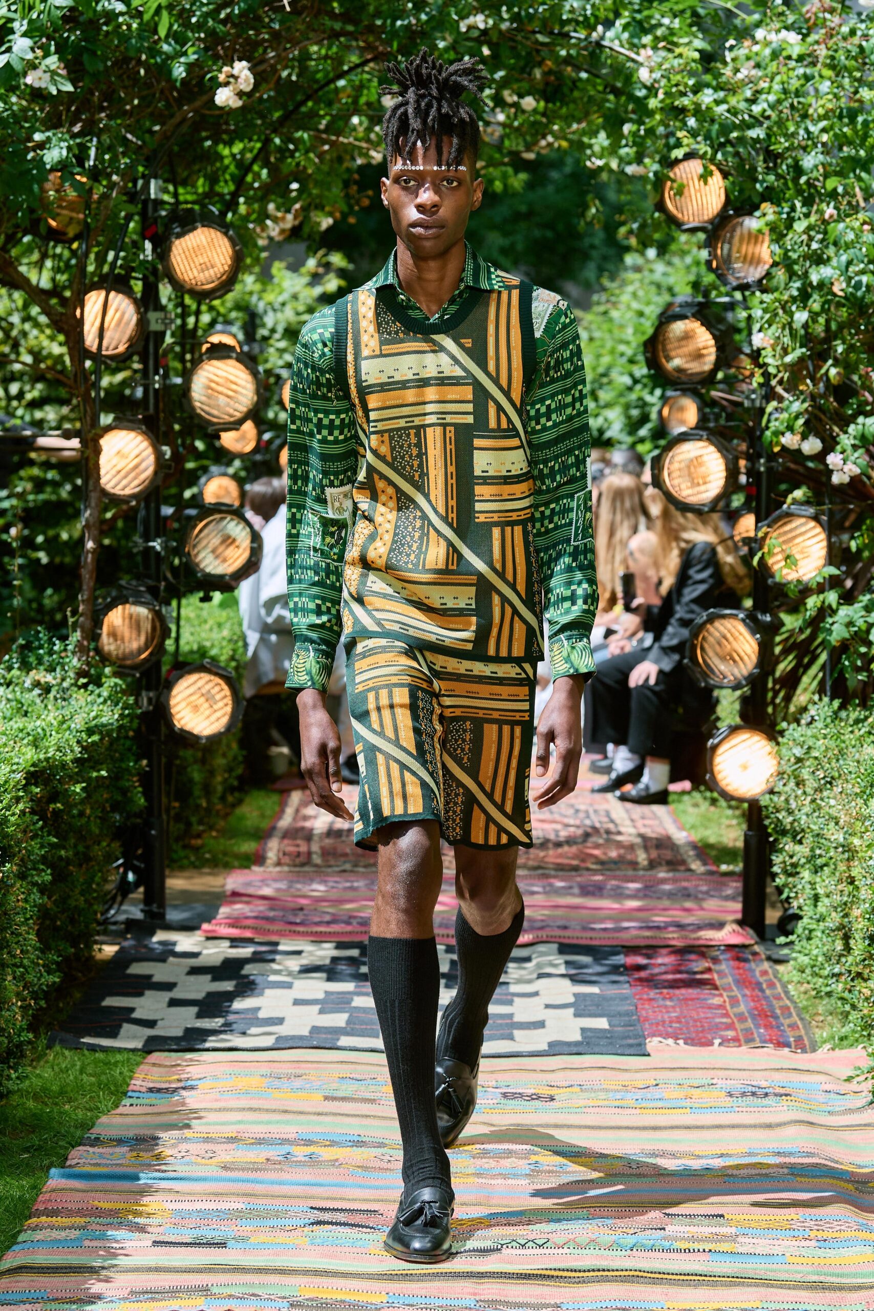 green and yellow printed shirt-dress