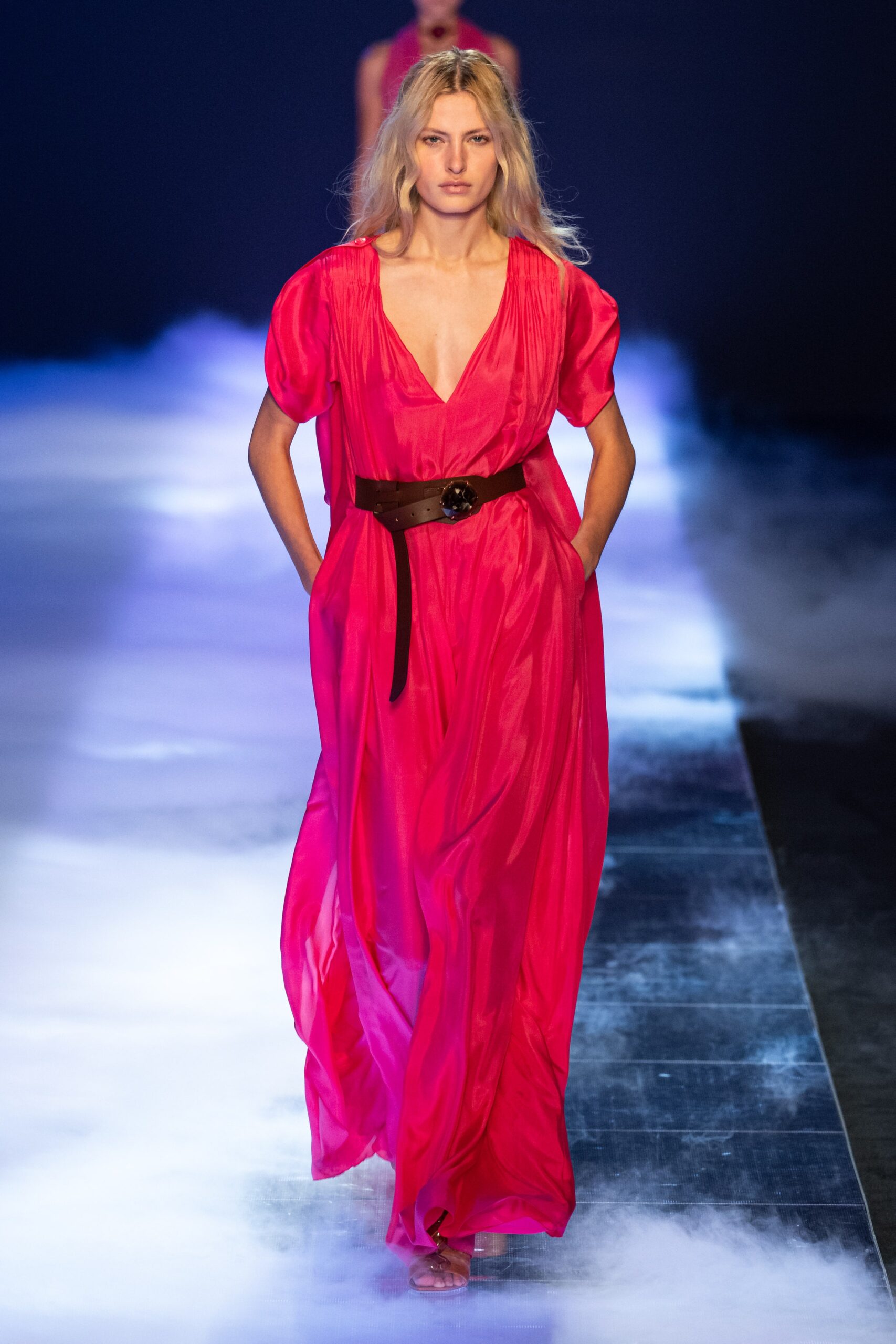 pink silk relaxed maxi dress