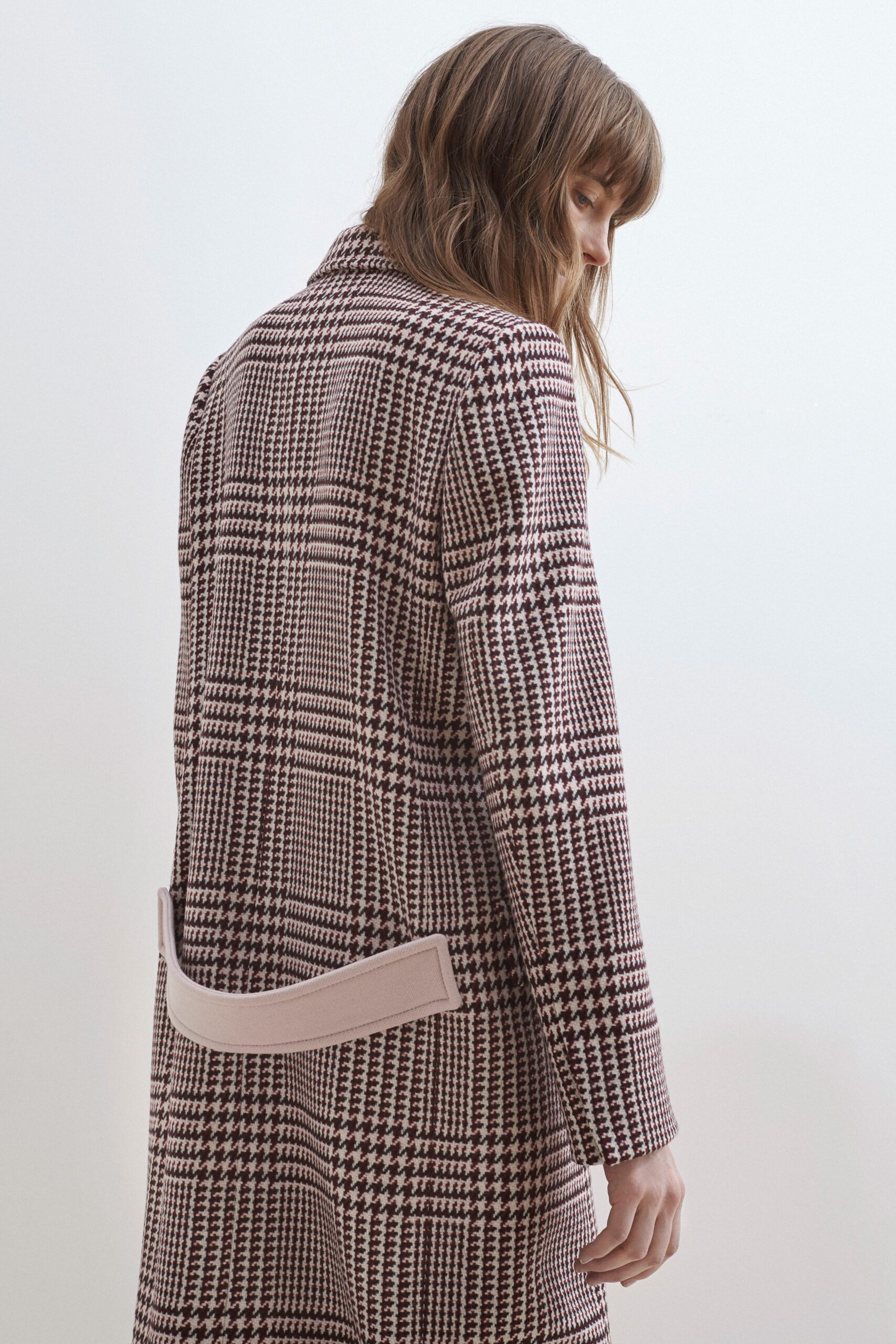 brown beige checked coat