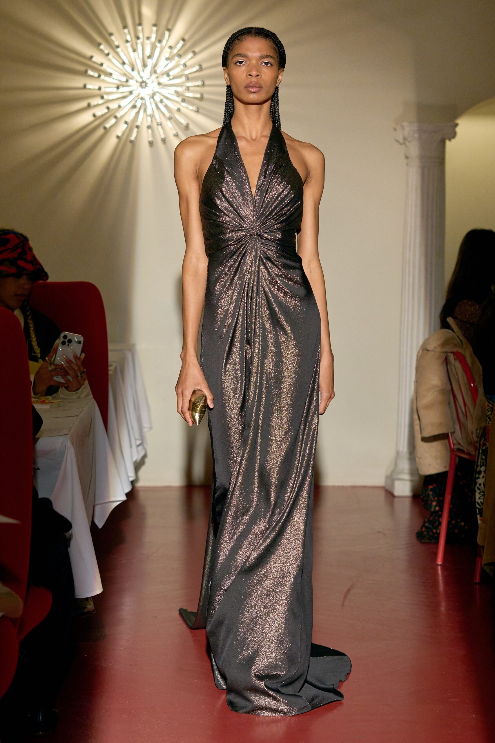 black silk sleeveless gown