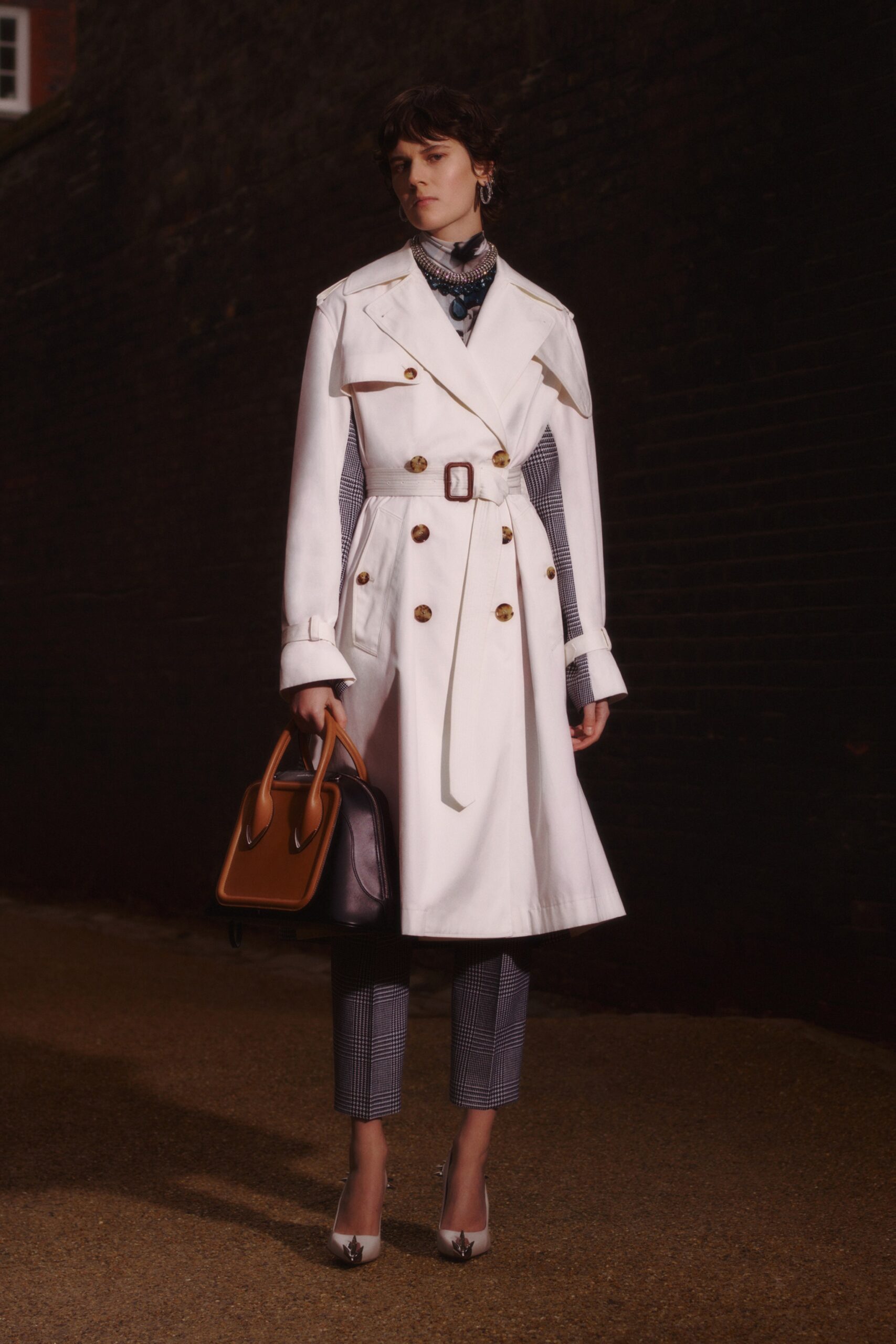 white tailored trench coat