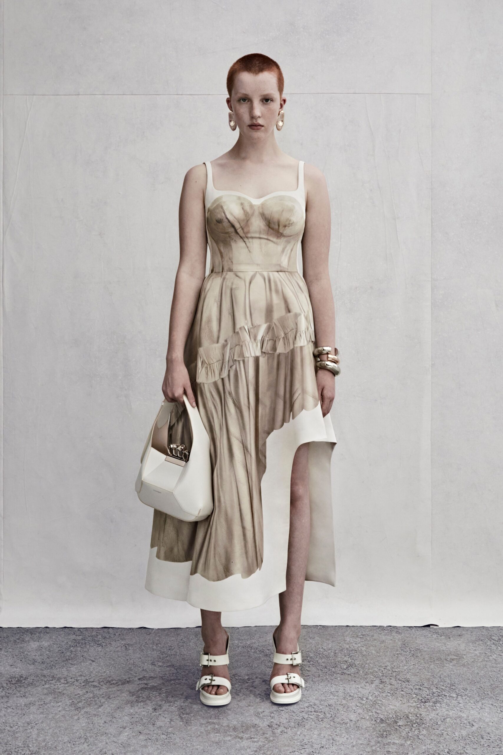 beige silk sleeveless dress