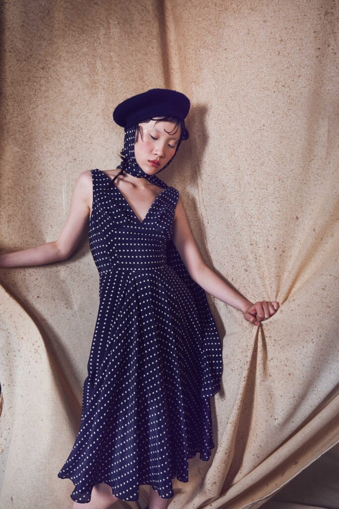 black and white polka-dot dress