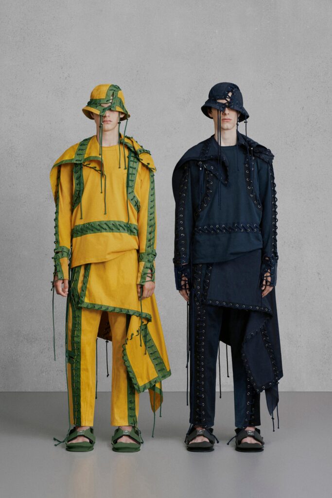 yellow and blue relaxed jackets and pants