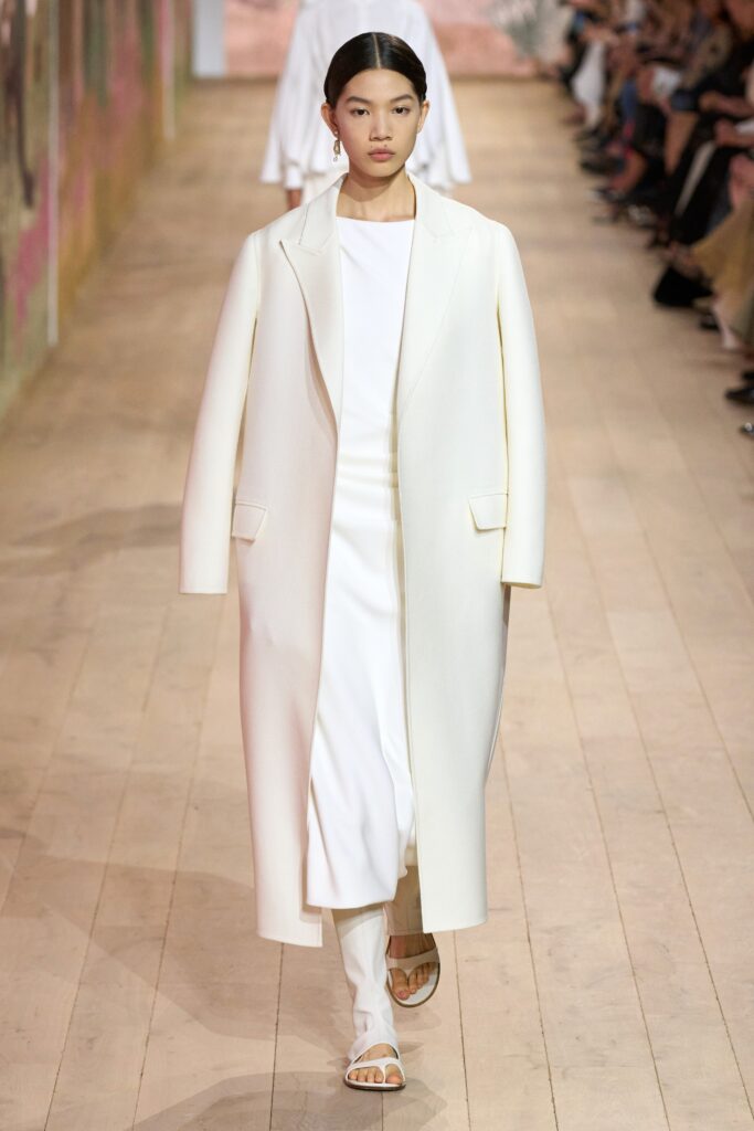 white tailored coat and dress