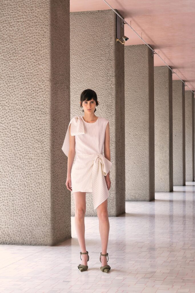 white beige asymmetric mini dress