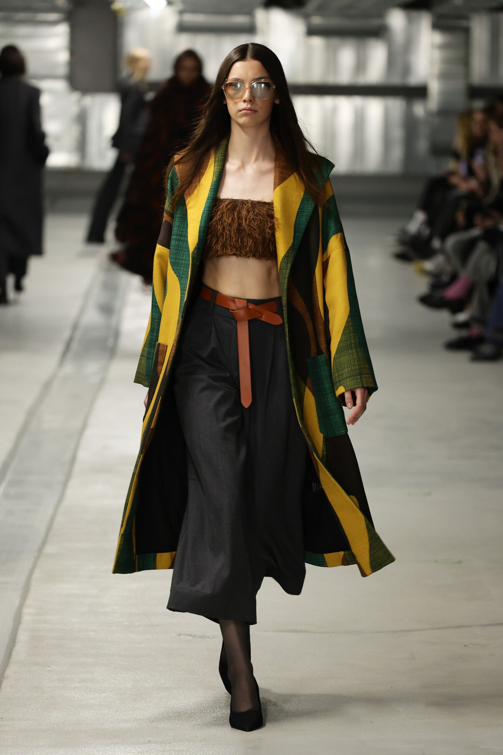 color-blocked coat with fitted top