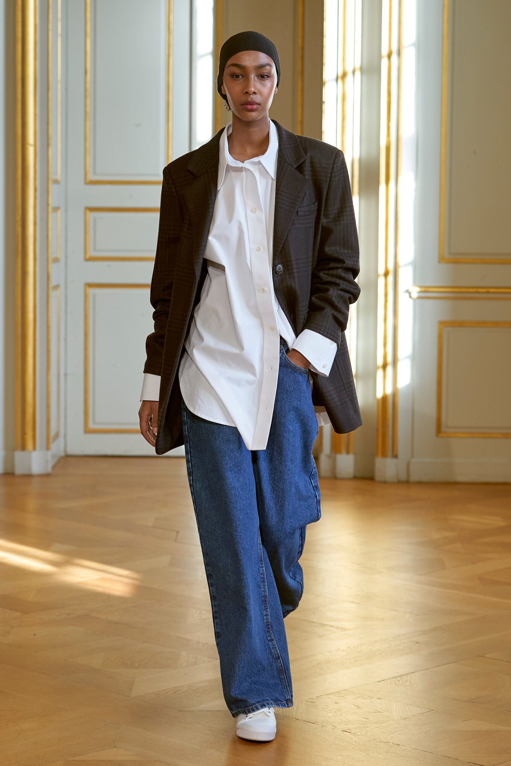 relaxed black blazer with white shirt